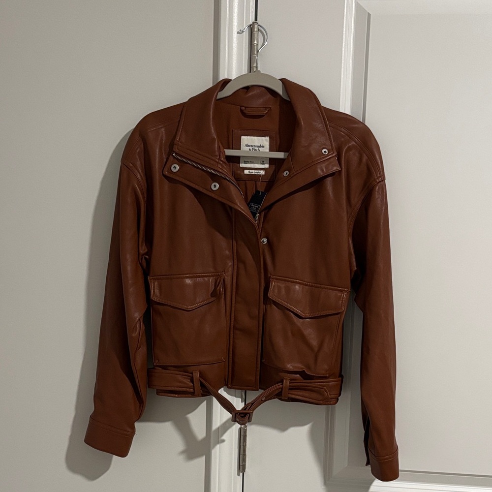 Abercrombie & Fitch Vegan Leather Brown Moto Jacket
